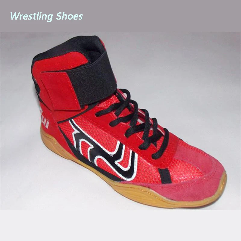 Wrestling Shoes Red Breathable Leather Wrestling Shoes for Cometetion