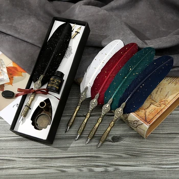 

1 Set Practical Classic Texture Practical Calligraphy Feather Dip Pen Quill Fountain Writing Portable Durable Wedding Gifts
