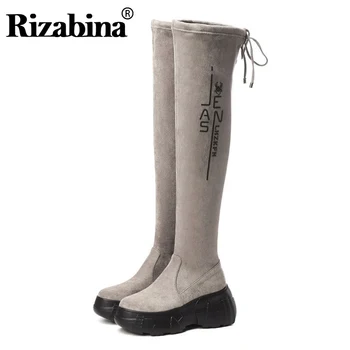 

RIZABINA Over The Knee Boots For Women Genuine Leather Long Boots Thick Bottom Shoes Winter Warm Women Footwear Size 34-39