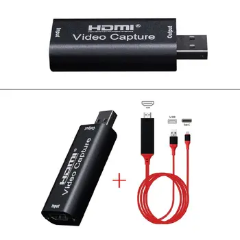 

USB2.0 HDMI Video Capture Card Mini Portable Video Grabber Record Box with Type-c to HDMI Cable Adapter for PS4 Game DVD Record