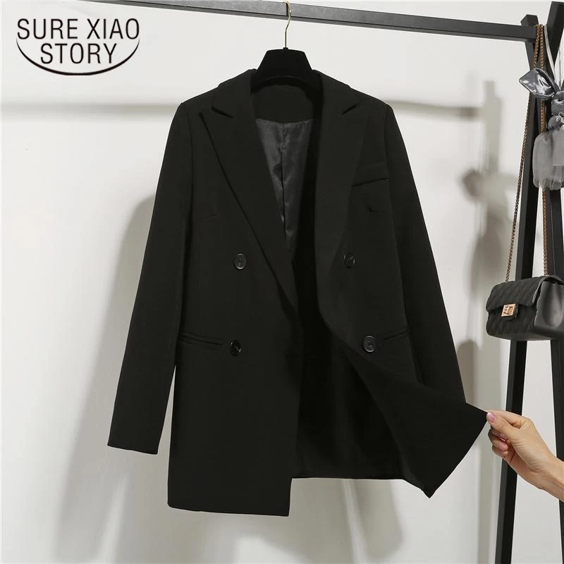 High Quality Fashion Autumn Winter Notched Double Breasted Jackets Korean Casual Black Jacketss Women Work Wear Coat 15687 | Женская