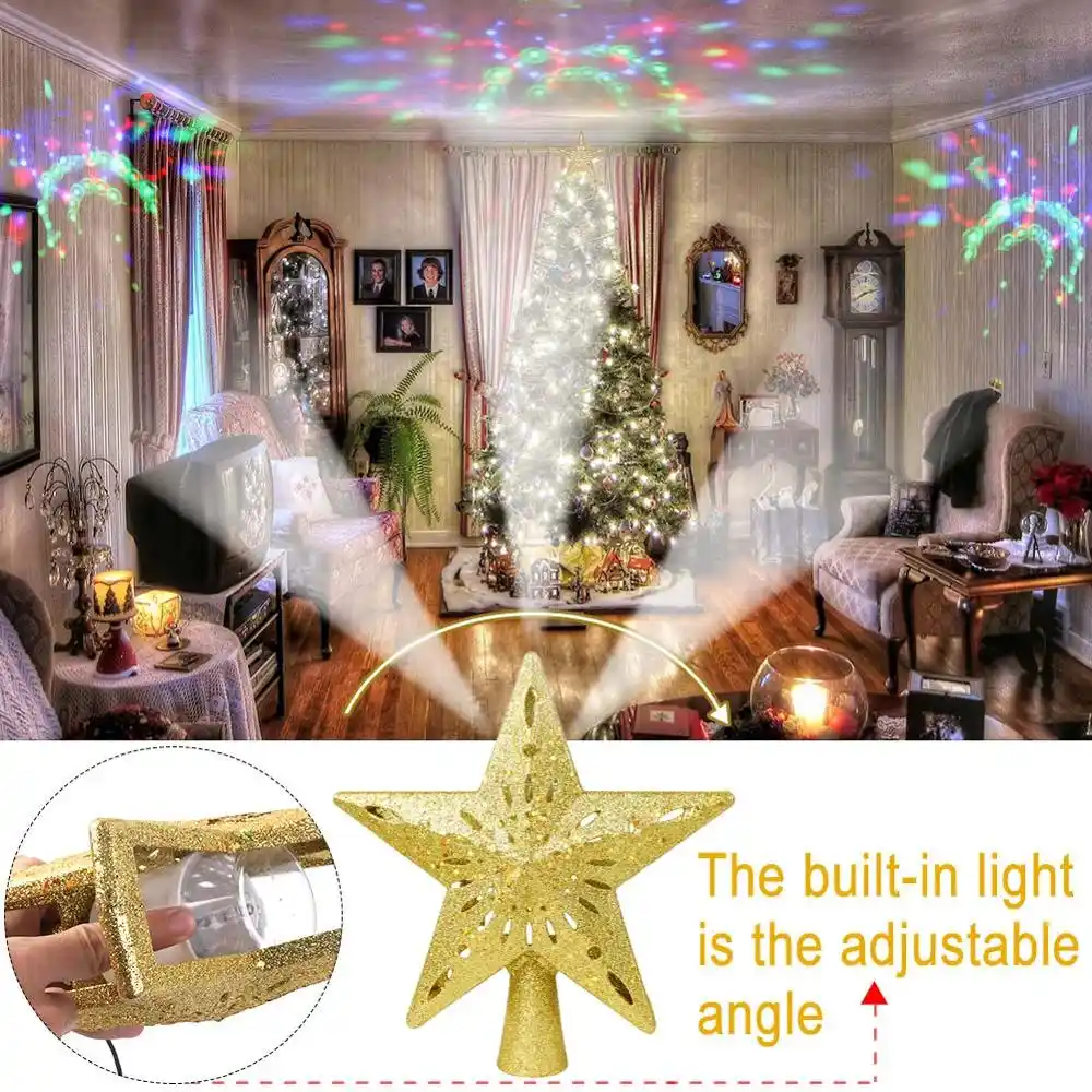 Golden NUOBESTY Christmas Tree Topper Star Glittering Christmas Tree Decoration Ornaments