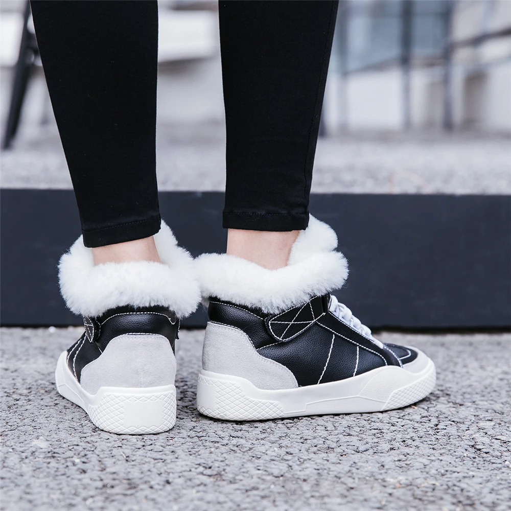 Botas femininas; коллекция года; botas de neve de pele quente feminino rendas ATE sapatos planos mulher botas casuais meninas tênis de inve