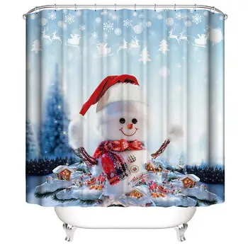 

Merry Christmas Curtain Happy Snowman Polyester Fabric Waterproof Shower Curtain Bathroom Sets Home Bath Decor 71x (E)