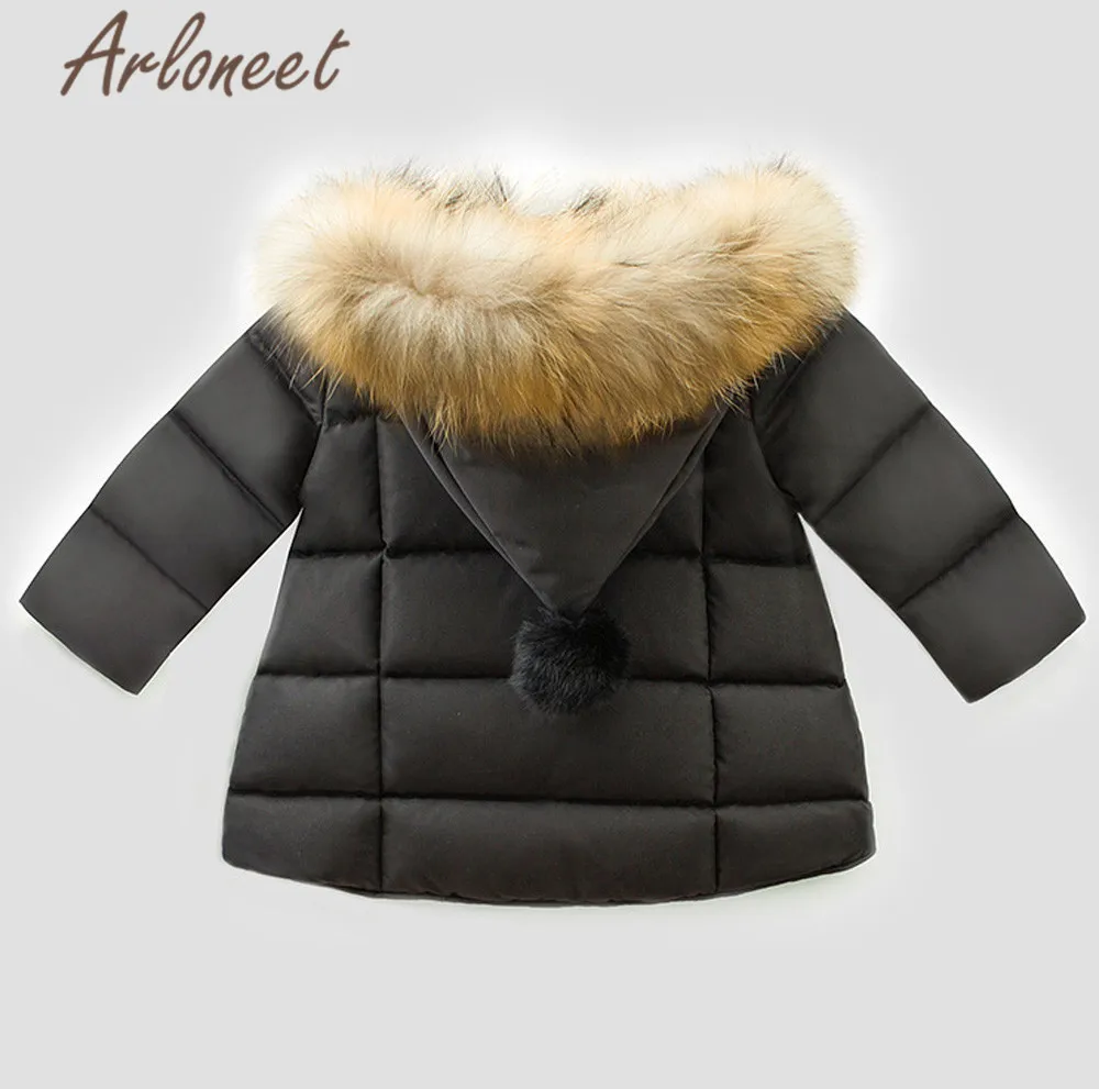 ARLONEET/пальто; пальто с меховым капюшоном для маленьких девочек; длинный пуховик для мальчиков; свободная верхняя одежда на молнии с помпонами; детская парка; зимняя верхняя одежда