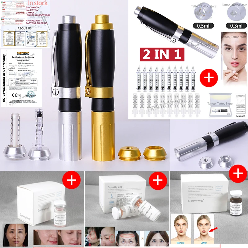 

Single and double-headed 0.3/0.5ml sterile syringe Meso Needle Free atomizer Hyaluron Gun for lifting lips removing wrinkle