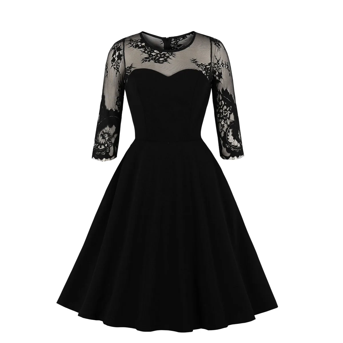 Женское Сетчатое черное готическое платье, женское сексуальное платье с коротким рукавом и круглым вырезом, лоскутные вечерние платья, винтажное платье Vestidos - Цвет: 1