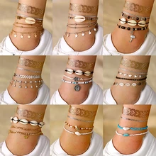 Прямые продажи Модный богемный Серебряный Набор браслетов для ног для женщин новые золотые листья карта ножной браслет на ногу на босую ногу ювелирные изделия