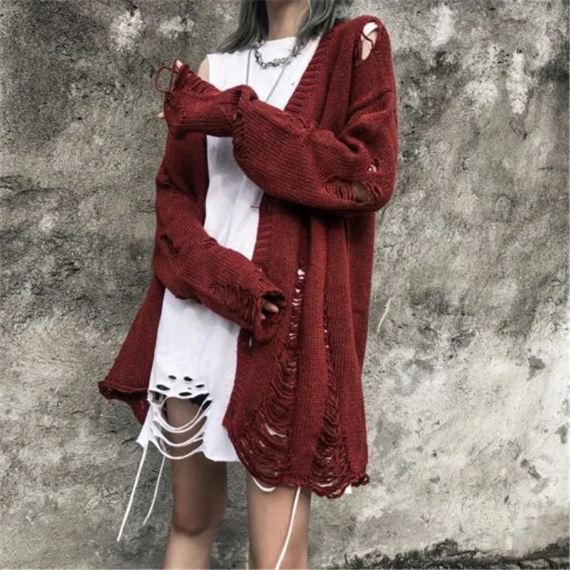 Ленивый свитер с дырками мужской ретро harajuku тонкий кардиган мужской sueter hombre женские полые свитера с v-образным вырезом пара Новое вязаное пальто