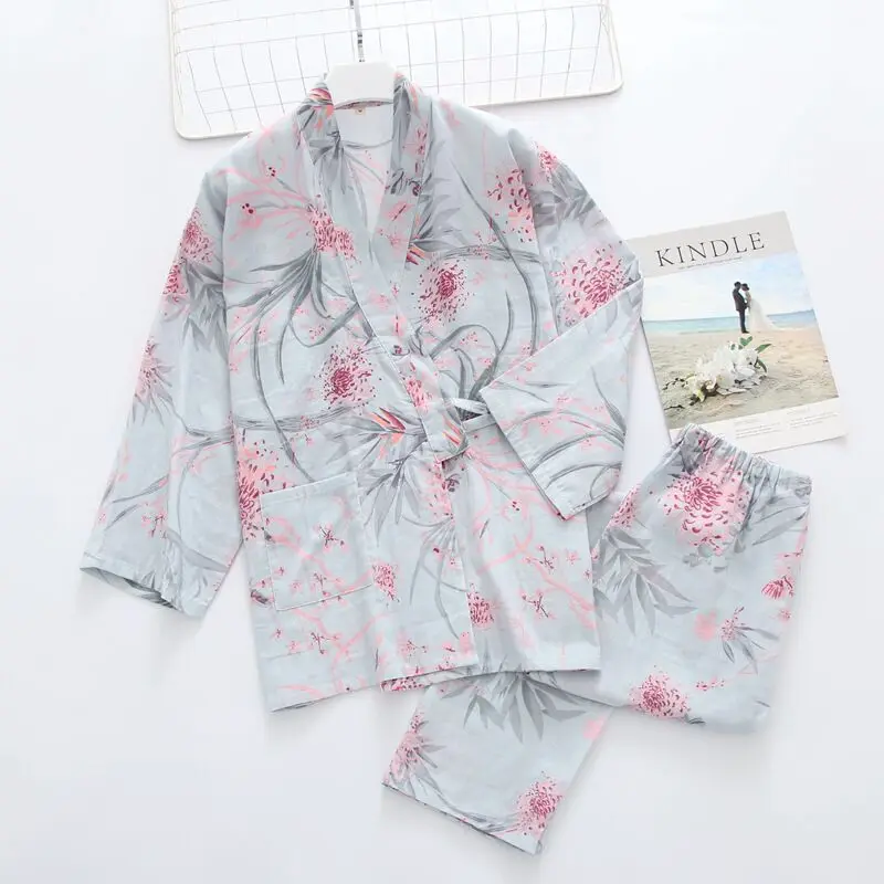 Женские пижамы с принтом, штаны, весна-осень, пижамный комплект для женщин, комплект для сна, ночное кимоно, пижамы для ванной, женский набор длинных брюк, Халат