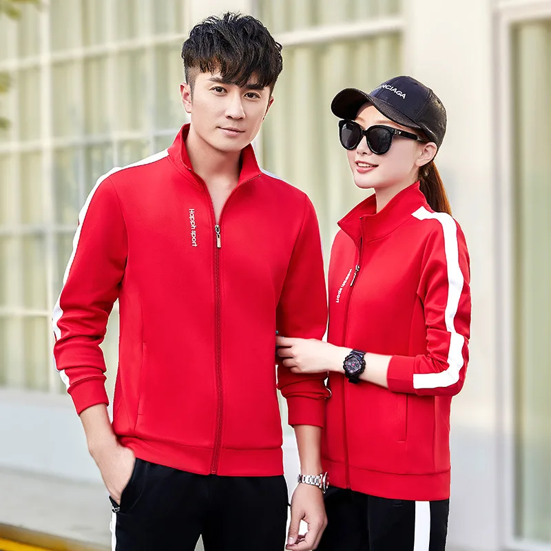 men red Женский спортивный костюм Мужская спортивная одежда пары повседневные штаны для пробежек спортивная одежда комплект куртка на молнии Толстовка+ спортивные штаны спортивный костюм - Цвет: men red