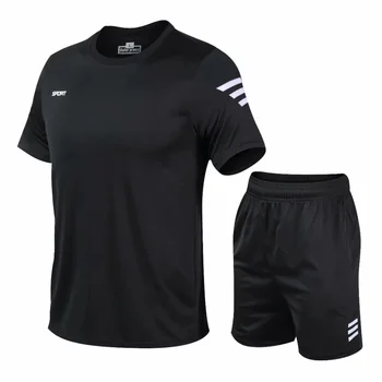 

Fashion sportswear 2020 Men Red Clothing Sportswear Set Fitness Summer black Men Shorts+T shirt Men's Suit 2 Pieces Sets