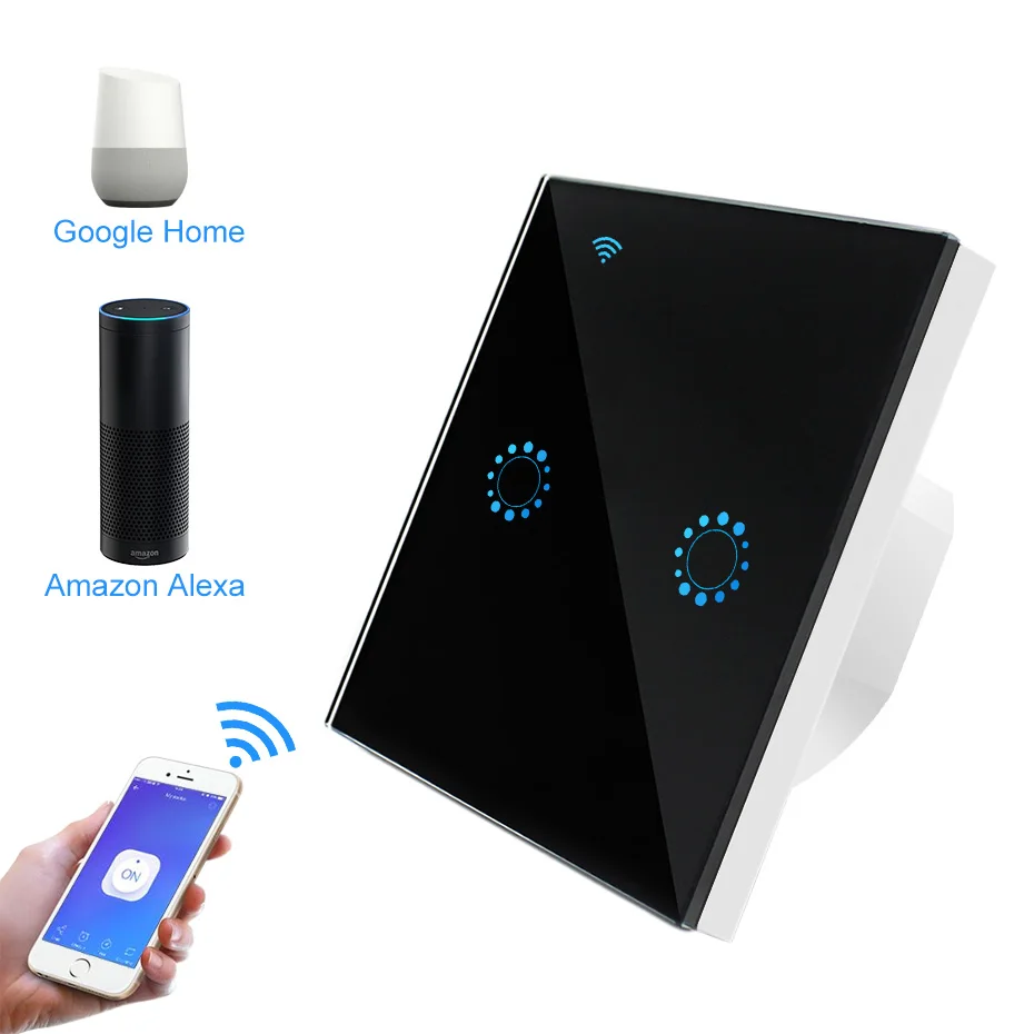 ЕС Стандартный Smart WiFi светильник Переключатель 1/2/3 комплекта черный/Белая стена