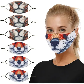 

6pcs Face Mouth Mask 3D Printing Fabric Protective Masks Washable Reusable Breathable Protective Cartoon Cotton Face Mask