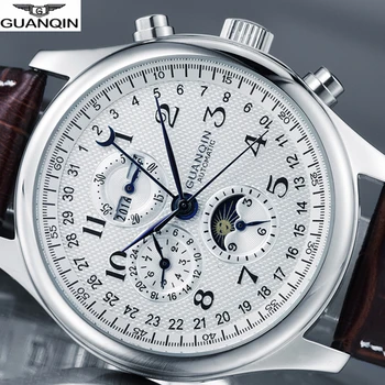 

GUANQIN Brand Watch Men Luxury Automatic Watch Mechanical Waterproof Clock Men Leather Wrist watches Relogio Masculino