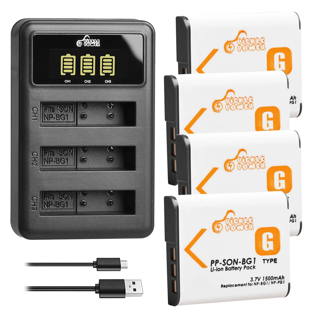 Batteria Di Np-Fg1 Di 1500Mah Np-Bg1 Np Bg1 + Caricatore Delle Scanalature Del Led 3 Per Il Dsc-H3 Di Cyber-Shot Di Sony Dsc-H7 Dsc-H9 Dsc-H55 Di Dsc-