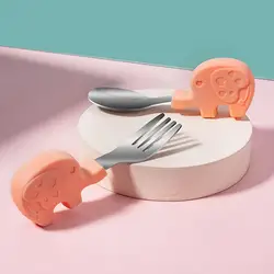 Cartoon Elephant Horse Baby Feeding Spoon Fork Tableware Set Food Grade Silicone Kids Cute Baby Gadgets Utensils Dinnerware