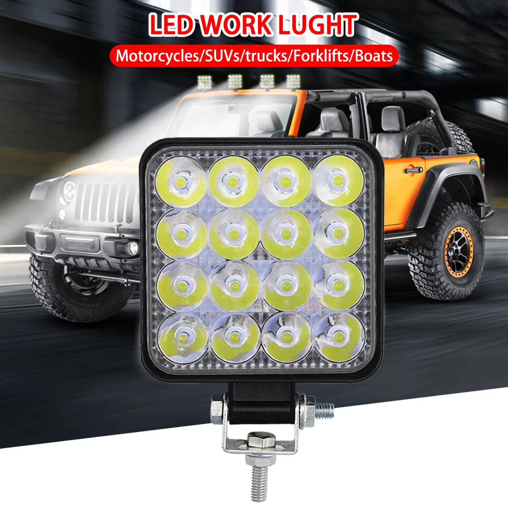 

1pcs 12V 24V LED Car Work Light 16LED Spotlight Flood Work Light 48W 1000LM Car For JEEP SUV ATV Off-road Truck LED Light Bar