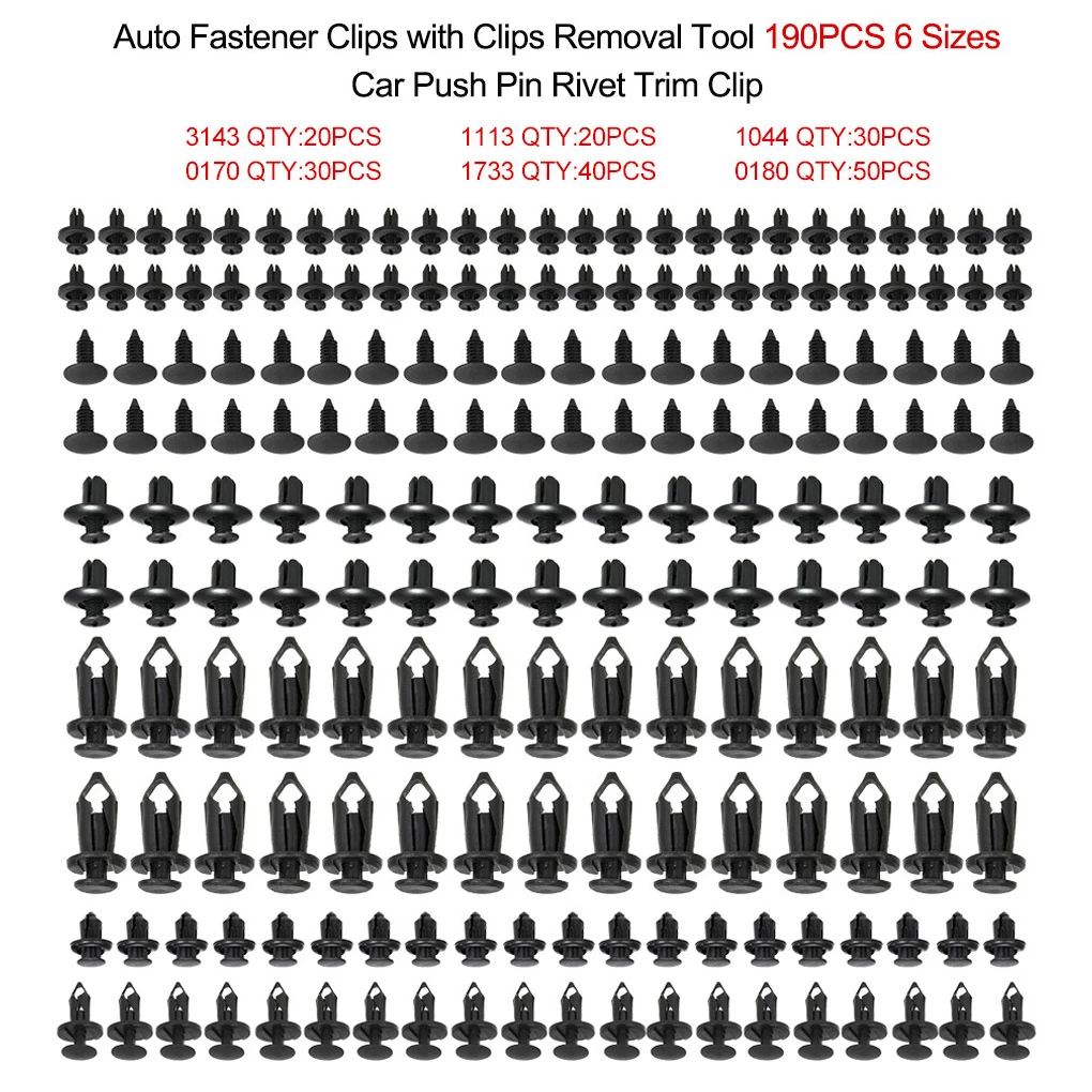 Clips For Car , Universal Plastic Clips Fastener 190Pcs 6 Sizes Plastic