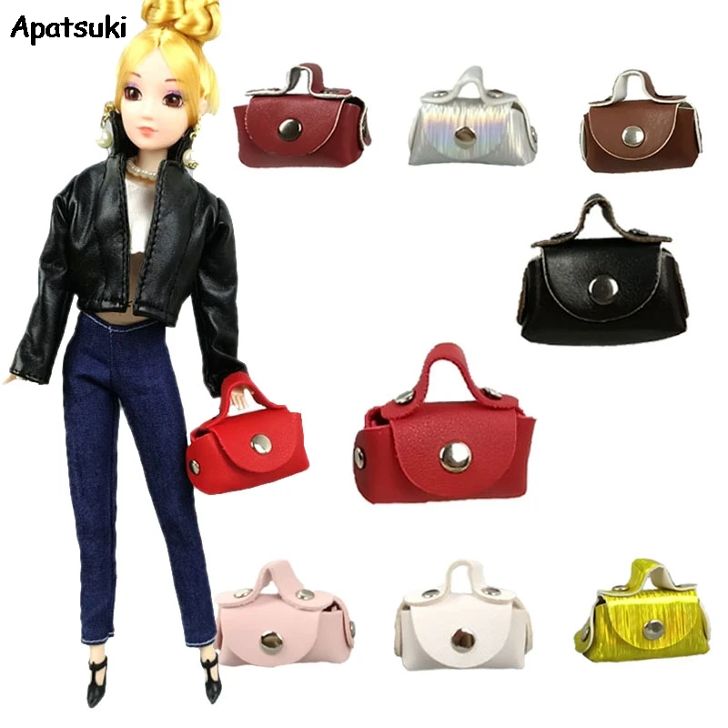 8pcs/lot 1/6 Doll Accessories For Barbie Doll Lady Leather Bag Purse
