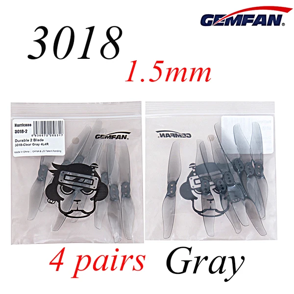 Gemfan ураган 3018 3x1,8 3 дюймов 2 лопастями 1,5 мм/2,0 мм отверстие Т-образная оправа телескопического для дрона с дистанционным управлением с видом от первого лица зубочистка рамка - Цвет: 4pair 1.5mm Grey