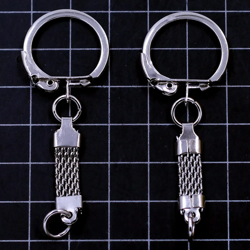 100Pcs Key Chains Keyrngs With Mesh Belt Metal Silver Tone Charms Jewelry DIY Accessories  6.2x2.3cm(2 4/8