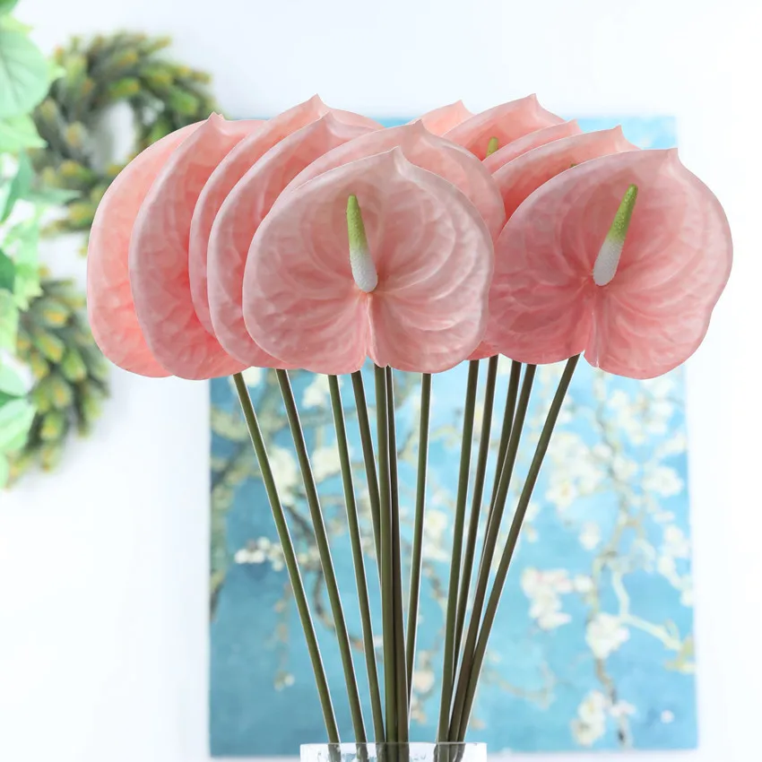 3D Printing Anthurium branch Artificial flowers for Home wedding table decoration Plastic fake plants fleur artificielle