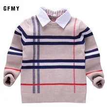 GFMY/Лидер продаж; осенний теплый шерстяной свитер для мальчиков; клетчатая трикотажная одежда для детей; хлопковый пуловер для мальчиков; свитер; модная верхняя одежда для детей 24 месяца
