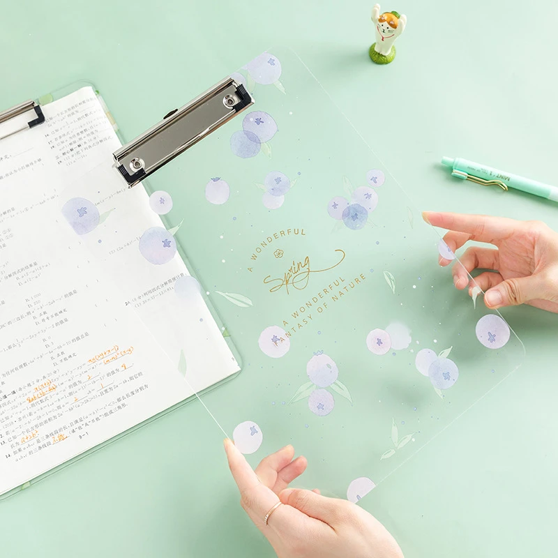 Small Fresh Fruit Pattern Acrylic Board Clip Transparent Hot Stamping Writing Pad Test Paper Data Folder Kawaii School Supplies File Folder Aliexpress