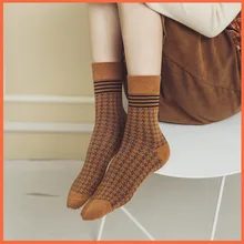 Новые цветные клетчатые носки с дезодорантом из чесаного хлопка, зимние носки без пятки для отдыха, восстановленные древние женские носки в классическом стиле