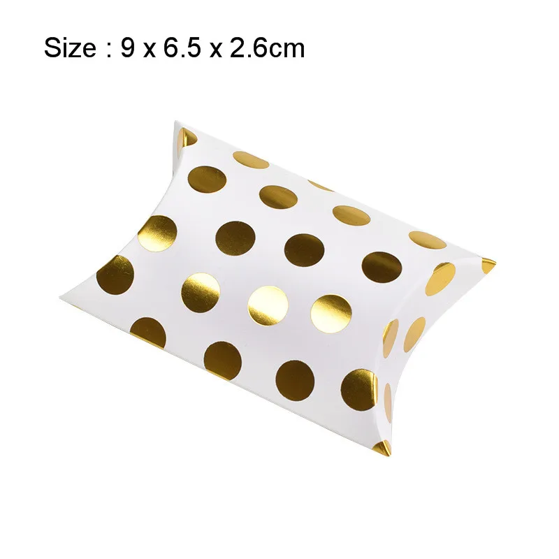Small gold dot 25 шт., Подарочная коробка для конфет на подушку, новинка, бумажная подушка в форме подушки, свадебные подарочные коробки, вечерние подарочные коробки для пирога, Экологичная Подарочная коробка из крафт-бумаги - Цвет: Small gold dot