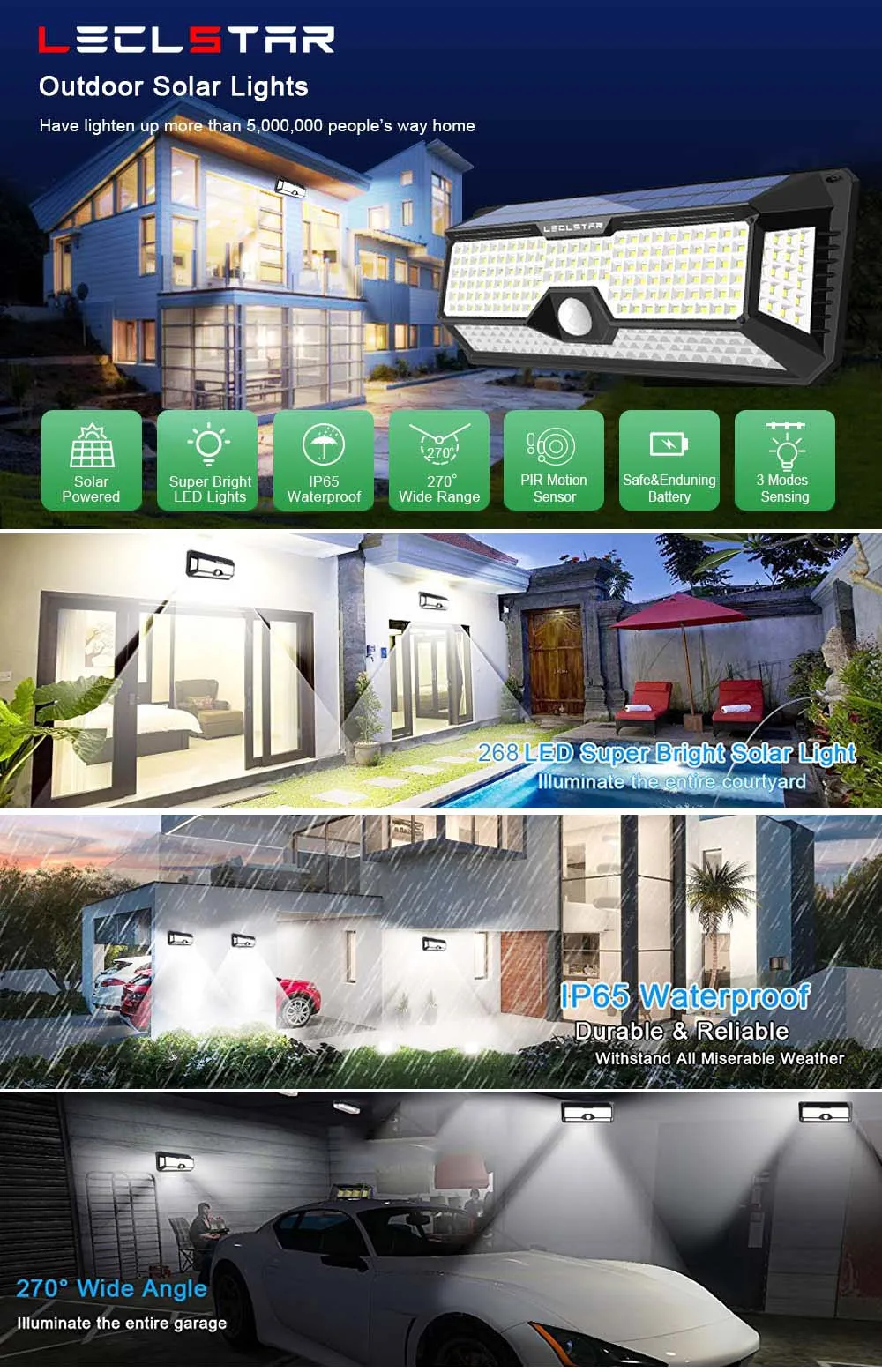 Lâmpada para Decoração do Jardim de Energia Luz ao ar Rua à Prova Solar Powered Sensor Movimento Livre Grande Angular Lâmpada Parede Dwaterproof Água 268 Led 2 268 led solar powered lâmpada para decoração