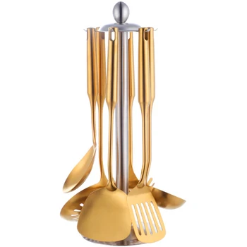 

7PCS/Set Stainless Steel Kitchen Utensils with Holder Cooking Tools Set Turner Ladle Spoon for Restaurant Kitchenware