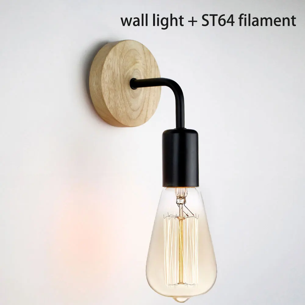 Wood Wall Lamp Vintage Industrial Wall Lights Dimmable Retro E27 Light Bulb Wall Light For Home Loft Indoor Decor Fixtures - Цвет абажура: wall-ST64 filament