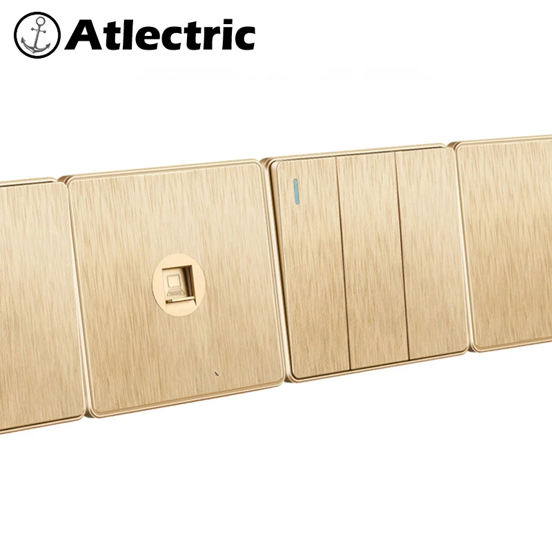 Atlectric штепсельная вилка стандарта Великобритании розетка двойной Великобритании переключатель розетка управления 13A настенный, мощность светодиодный индикатор алюминиевая панель розетки