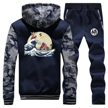 

Winter Thick Male Zip Hoodies+Sports Trousers Anime Dragon Ball Mens Brand Set Personalized Biker Track Suit Camouflage Men 5XL