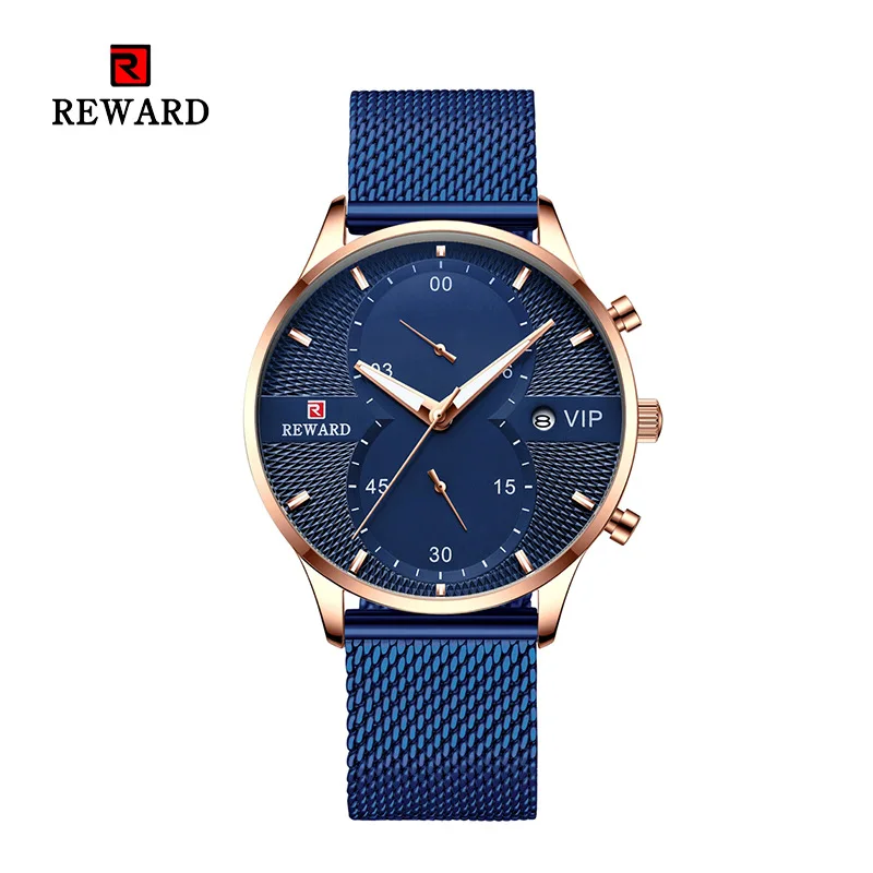 

Reward Relogio Masculino Watches Men Quartz Wristwatch Fashion Sport Stainless Steel Mesh Strap Business Date Clock Watch 82001