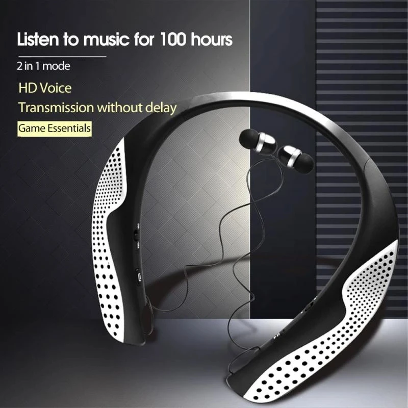 Neck-mounted Speakers Headphone Two in one Wireless Neckband Speaker Bluetooth Stereo Earphones Sport Earbuds Headset With Mic |
