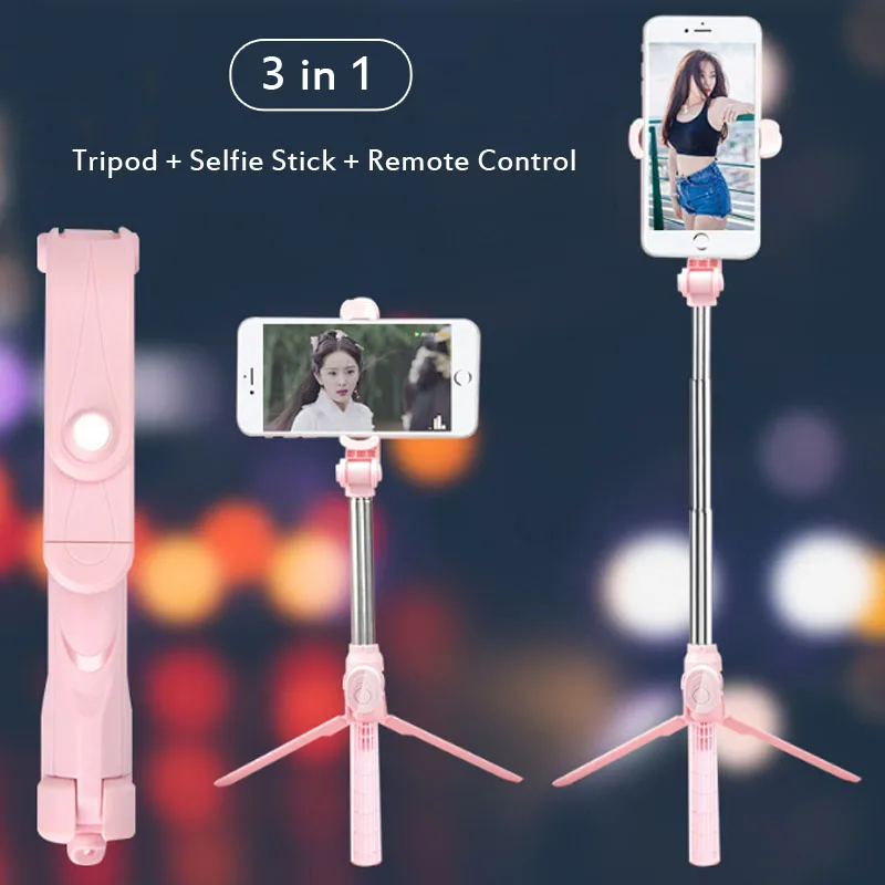 

3 in 1 Wireless Bluetooth Selfie Stick for iPhone Huawei Android Foldable Handheld Monopod Shutter Remote Self Timer Mini Tripod