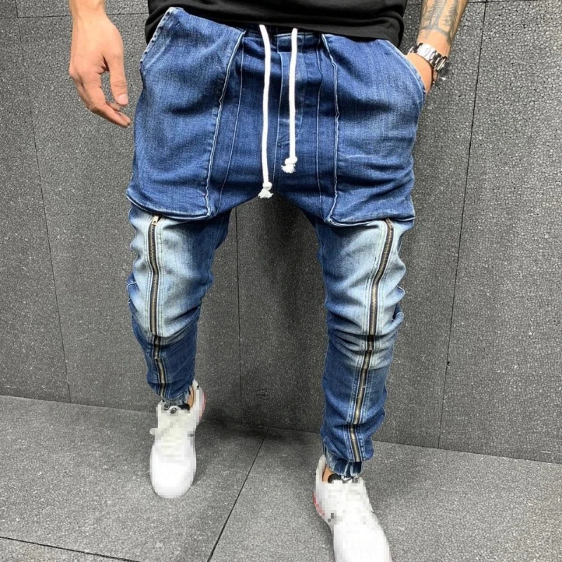 Pantalones vaqueros ajustados para Jeans a la moda cordón de cintura media, Hop, informales, deportivos con bolsillo grande, ropa de calle|Pantalones vaqueros| - AliExpress