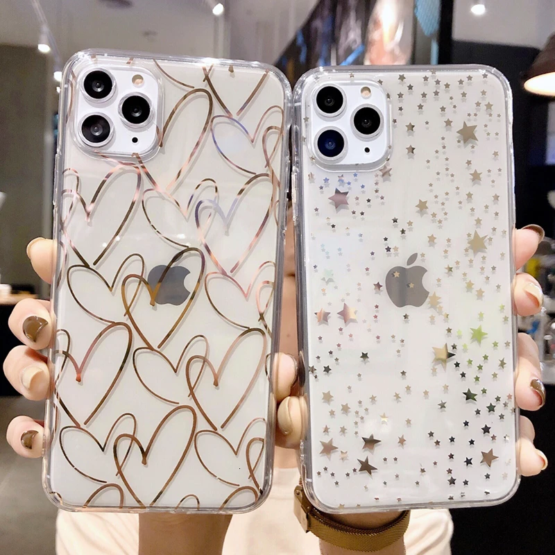Роскошный гальванический Набор Сердце Звезда Точки чехол s для iPhone 11 Pro X XR XS Max 6 6s 7