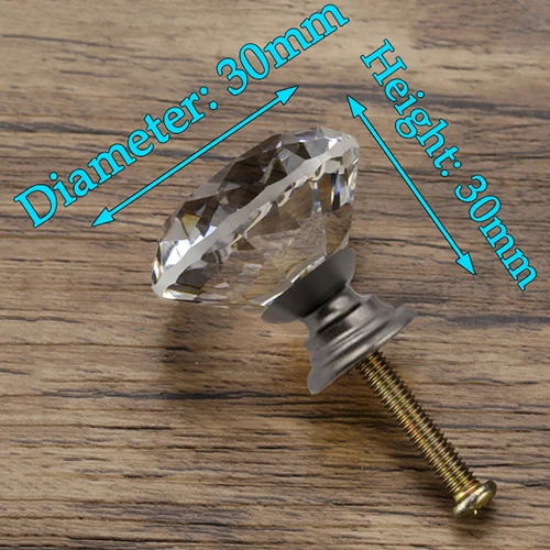 KAK 20-40mm Diamond Shape Design Crystal Glass Knobs Cupboard Drawer Pull Kitchen Cabinet Door Wardrobe Handles Hardware 30mm Gray Base