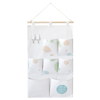 

Cotton and Linen Wall-Mounted Storage Bag 7Pouch Hanging Pokcet with Hook Bedroom Door Household Toys Sundries Container