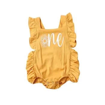 

Baby Girl Romper Sunflower Sleeveless Ruffled 1St Birthday Infant Jumpsuit Newborn Girl Outfit