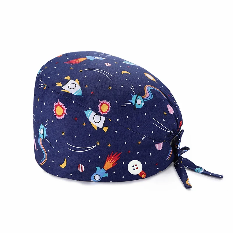 christmas printed cotton adjustable pet work hats dust cap nursing cap elastic beauty hats beauty salon baotou hat pet scrubs Unisex Sanitary Hats Cartoon Printing Button Adjustable Women's Pharmacy Nursing Hats Lab Nursing Cap Pet Shop Doctor Salon Caps