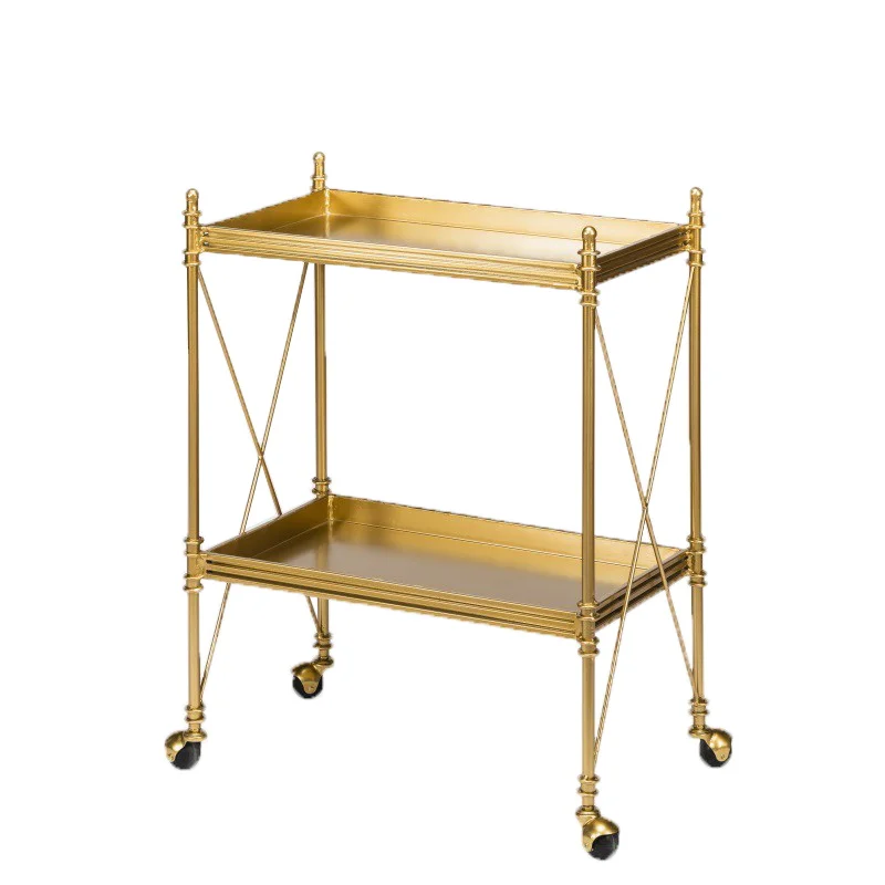 

Double-Layer Metal Iron Art Dining Car Living Room Mobile Side Table Sideboard Storage Rack Household Wine Trolley