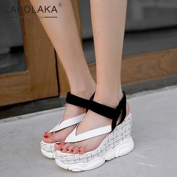 

Lapolaka 2020 New Design Genuine Leather Women Sandals Wedges Platform Ruond Toe Pumps Summer Leisure Woman Shoes