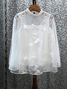 

2020 Spring and Summer New Women's Clothing Lining Sling Decorative round Neck Lace Embroidery Perspective Long-Sleeved Top 417