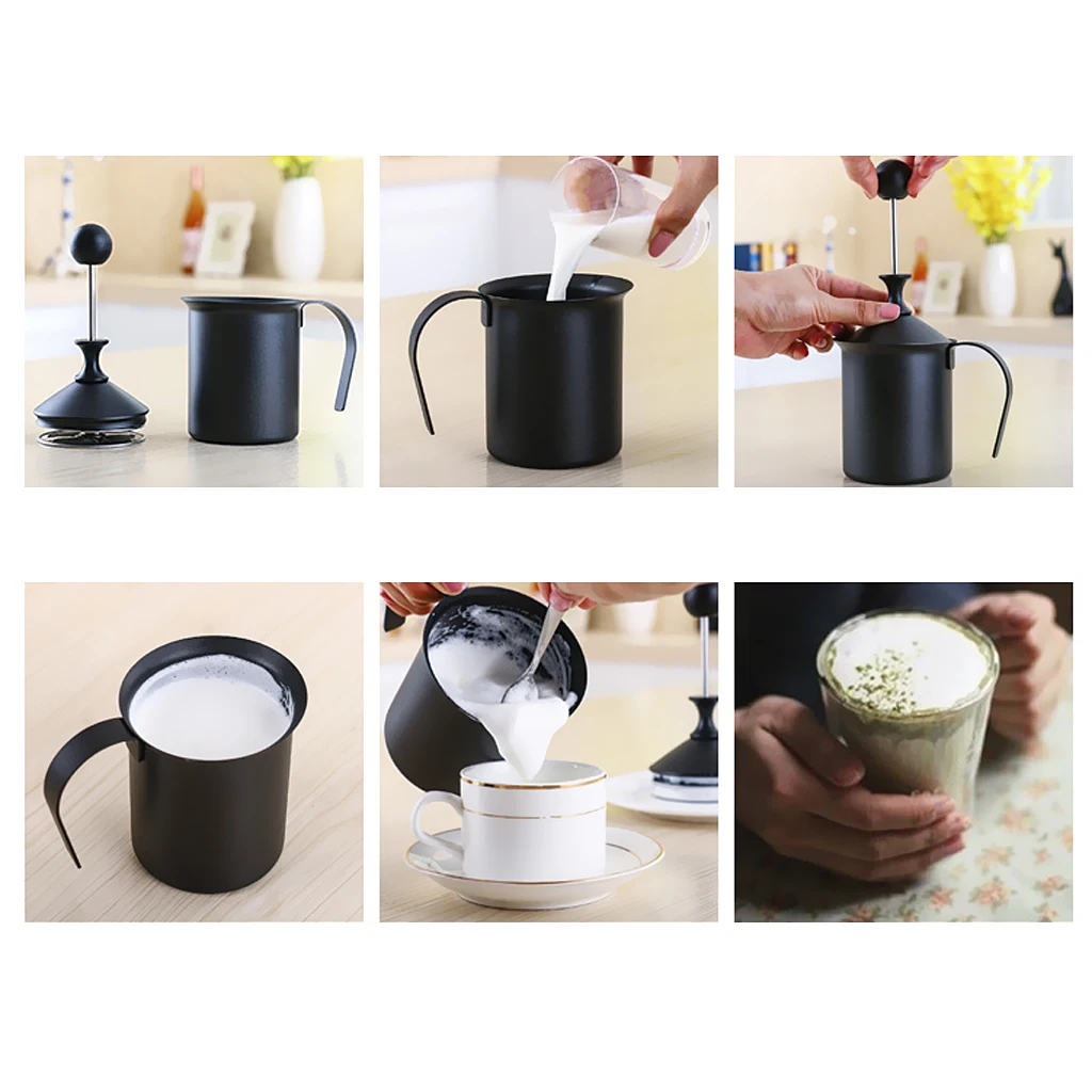 1PC Fancy Coffee Cream Milk Frother: Fine Mesh Hand Pump Foamer; Cappucinos & Lattes Coffee Tea Friendly (400ml/800ml)