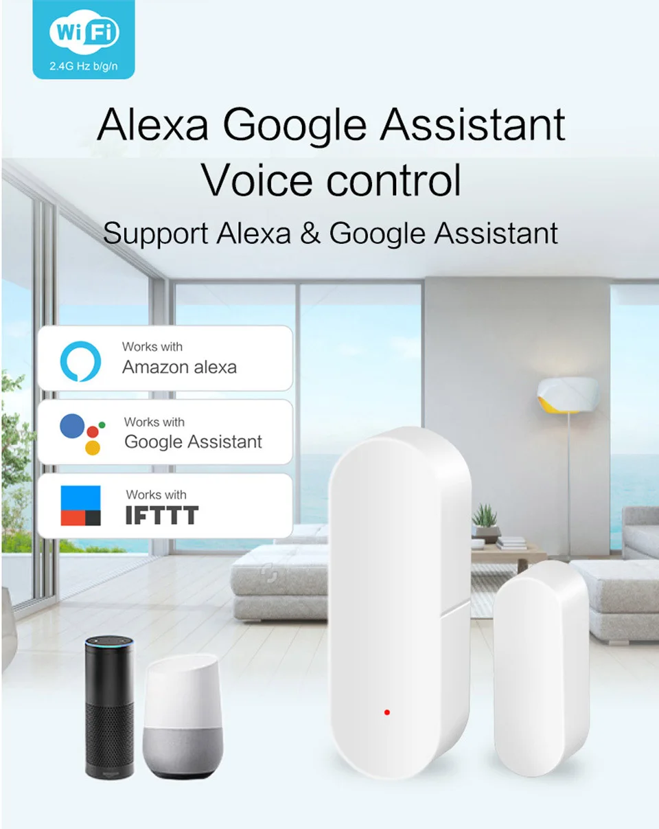 Tuya умная жизнь Датчик Контакта Окна двери WiFi приложение уведомления оповещения домашней безопасности Работа с IFTTT Alexa Google Home